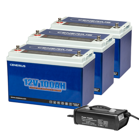 Cenerius 12V 100Ah LiFePO4 Lithium Battery, Built In 100A BMS,1280Wh  Energy,High & Low Temp Protection Deep Cycle Rechargeable,only about 1/3 of  the volume and mass of lead-acid batteries, 10 Years Lifetime Warranty,Ideal